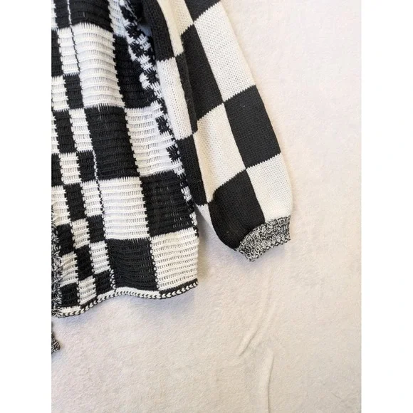BTFBM Womens Black White Checkerboard ColorblockCardigan Sweater S - Picture 5 of 10